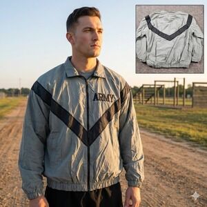 US Army IPFU Jacket Large Long Reflective Windbreaker PT Vintage 90s Skilcraft